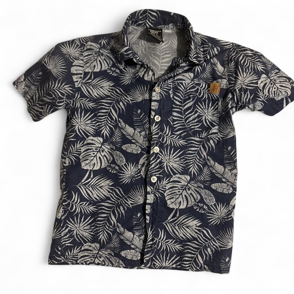 American Hawk Other - American Hawk Boys 5 Hawaiian Shirt Navy Blue Tropical Leaf Button Down Top